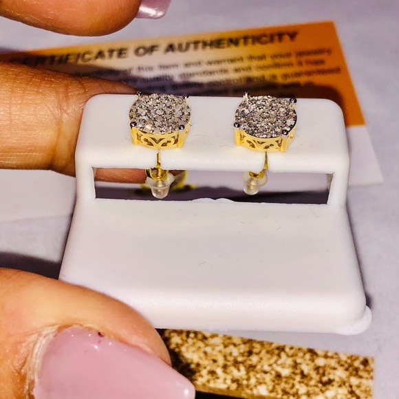 10k gold vermeil real diamond studs for men women, best gift, not CZ not lab WOW - Picture 5 of 7